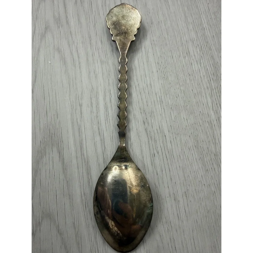 Australia Kangaroo Souvenir Spoon Crushed Opal Inlay Silver Tone VTG